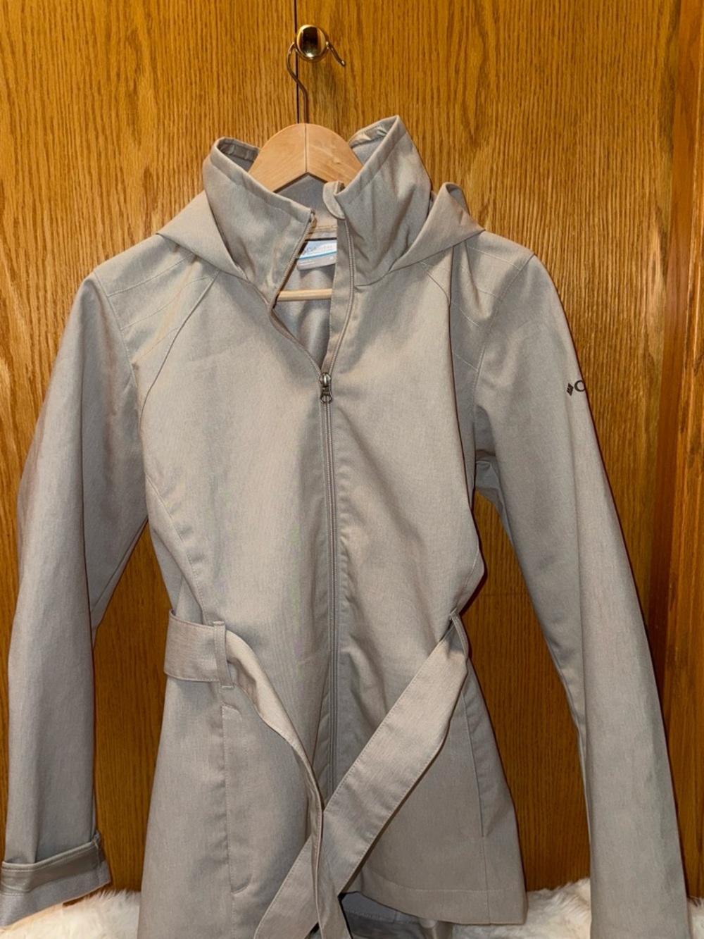 Columbia Light Gray Hooded Belted Trench Coat